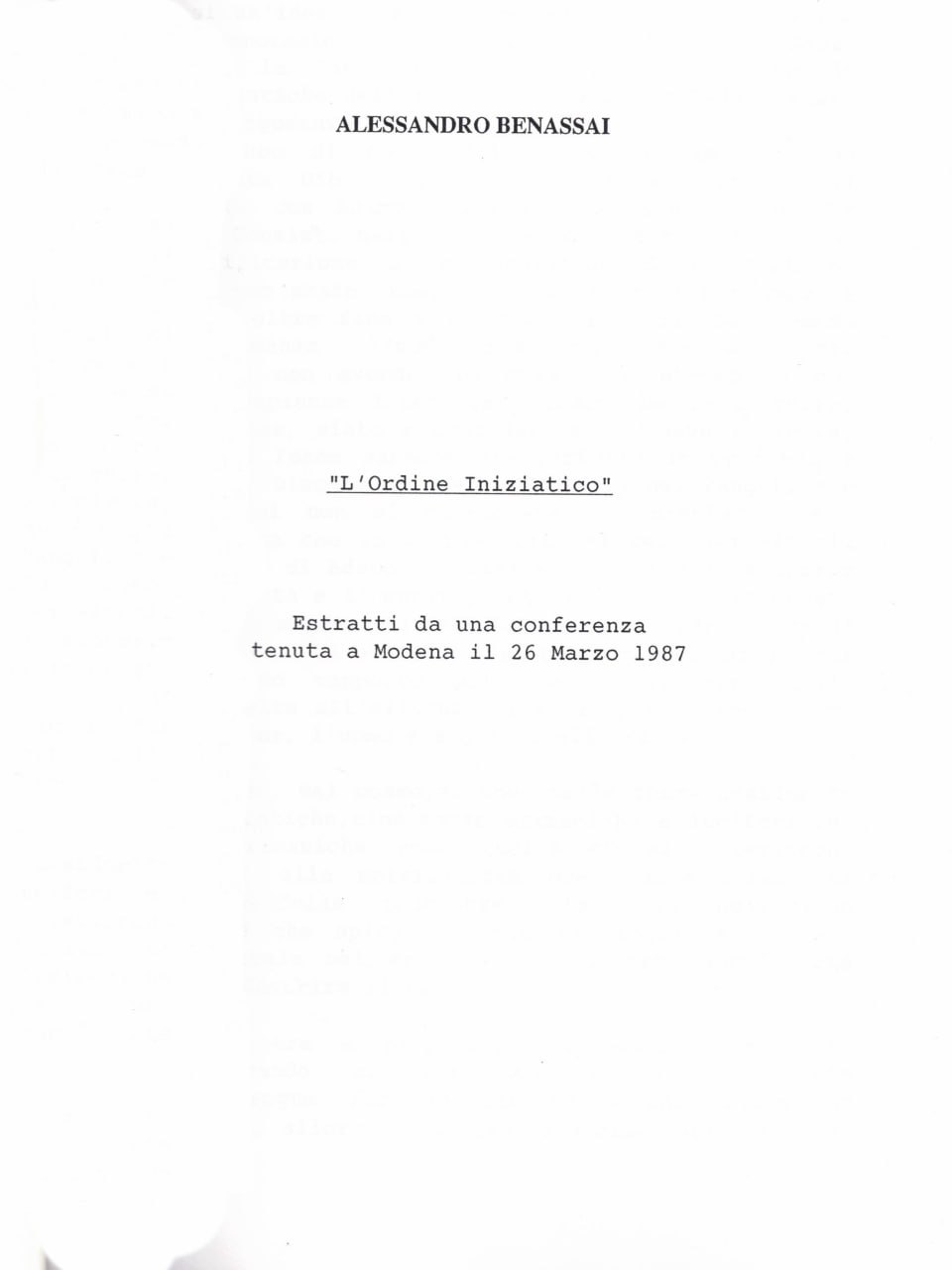 ORDINE INIZIATICO (L’) Modena 26 marzo 1987